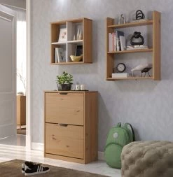 Schuhschrank "Mestre" In Massivholz Kiefer Honigfarben Lackiert Schuhkipper 60 X 78 Cm -Wohnwelt Verkauf 8989 6