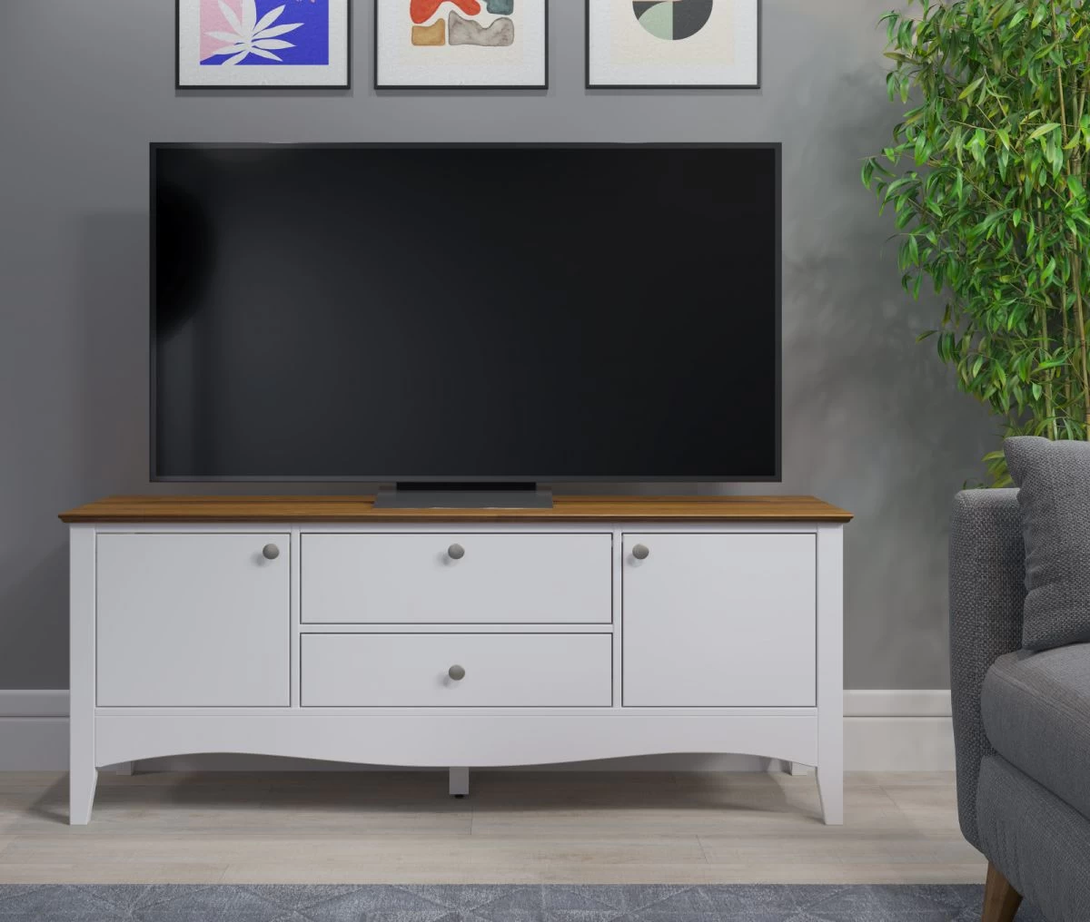 TV-Lowboard "Lissabon" In Kiefer Teilmassiv Weiß Lackiert Landhaus TV Unterteil 140 X 58 Cm 6 TV-Lowboard "Lissabon" In Kiefer Teilmassiv Weiß Lackiert Landhaus TV Unterteil 140 X 58 Cm – Bild 4