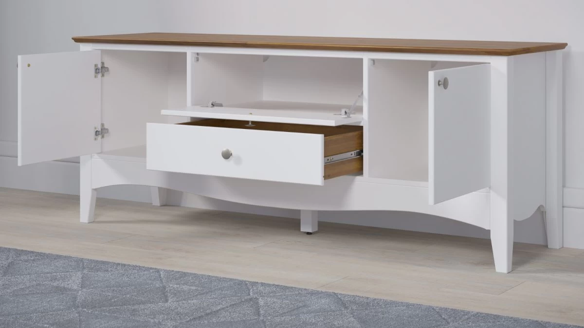 TV-Lowboard "Lissabon" In Kiefer Teilmassiv Weiß Lackiert Landhaus TV Unterteil 140 X 58 Cm 9 TV-Lowboard "Lissabon" In Kiefer Teilmassiv Weiß Lackiert Landhaus TV Unterteil 140 X 58 Cm – Bild 7
