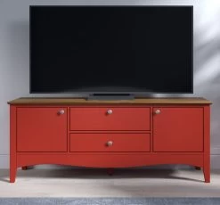 TV-Lowboard "Lissabon" In Kiefer Teilmassiv Rot Lackiert Landhaus TV Unterteil 140 X 58 Cm