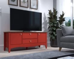 TV-Lowboard "Lissabon" In Kiefer Teilmassiv Rot Lackiert Landhaus TV Unterteil 140 X 58 Cm -Wohnwelt Verkauf 9018 3