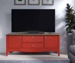 TV-Lowboard "Lissabon" In Kiefer Teilmassiv Rot Lackiert Landhaus TV Unterteil 140 X 58 Cm -Wohnwelt Verkauf 9018 4