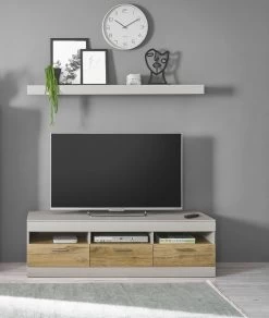 TV-Lowboard "Griego" In Kieselgrau Matt Und Zinneiche TV Unterteil 150 X 46 Cm -Wohnwelt Verkauf 9076 4