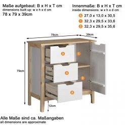 Kommode "Latera" In Massivholz Kiefer Weiß Lackiert Wohn- Und Esszimmer Sideboard 78 X 79 Cm -Wohnwelt Verkauf 9098 8