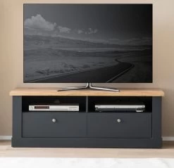 TV-Lowboard "Ribera" In Grau Und Wotan Eiche Landhaus TV Unterteil 135 X 51 Cm