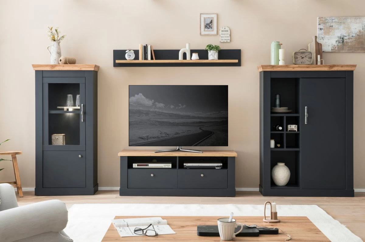 TV-Lowboard "Ribera" In Grau Und Wotan Eiche Landhaus TV Unterteil 135 X 51 Cm 8 TV-Lowboard "Ribera" In Grau Und Wotan Eiche Landhaus TV Unterteil 135 X 51 Cm – Bild 6