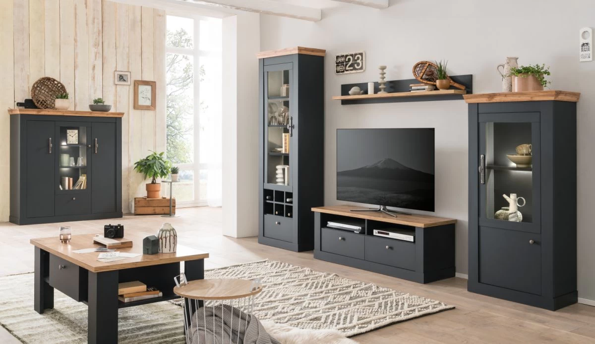 TV-Lowboard "Ribera" In Grau Und Wotan Eiche Landhaus TV Unterteil 135 X 51 Cm 9 TV-Lowboard "Ribera" In Grau Und Wotan Eiche Landhaus TV Unterteil 135 X 51 Cm – Bild 7