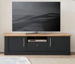 TV-Lowboard "Ribera" In Grau Und Wotan Eiche Landhaus TV Unterteil 158 X 51 Cm