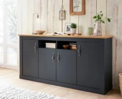 Sideboard "Ribera" In Grau Und Wotan Eiche Landhaus Wohn- Und Esszimmer Kommode 200 X 104 Cm -Wohnwelt Verkauf 9110 4