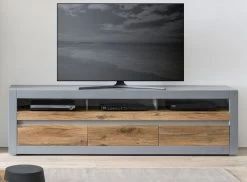 TV-Lowboard "Tamaris" In Platingrau Matt Und Zinneiche TV Unterteil Mit Komforthöhe 217 X 63 Cm