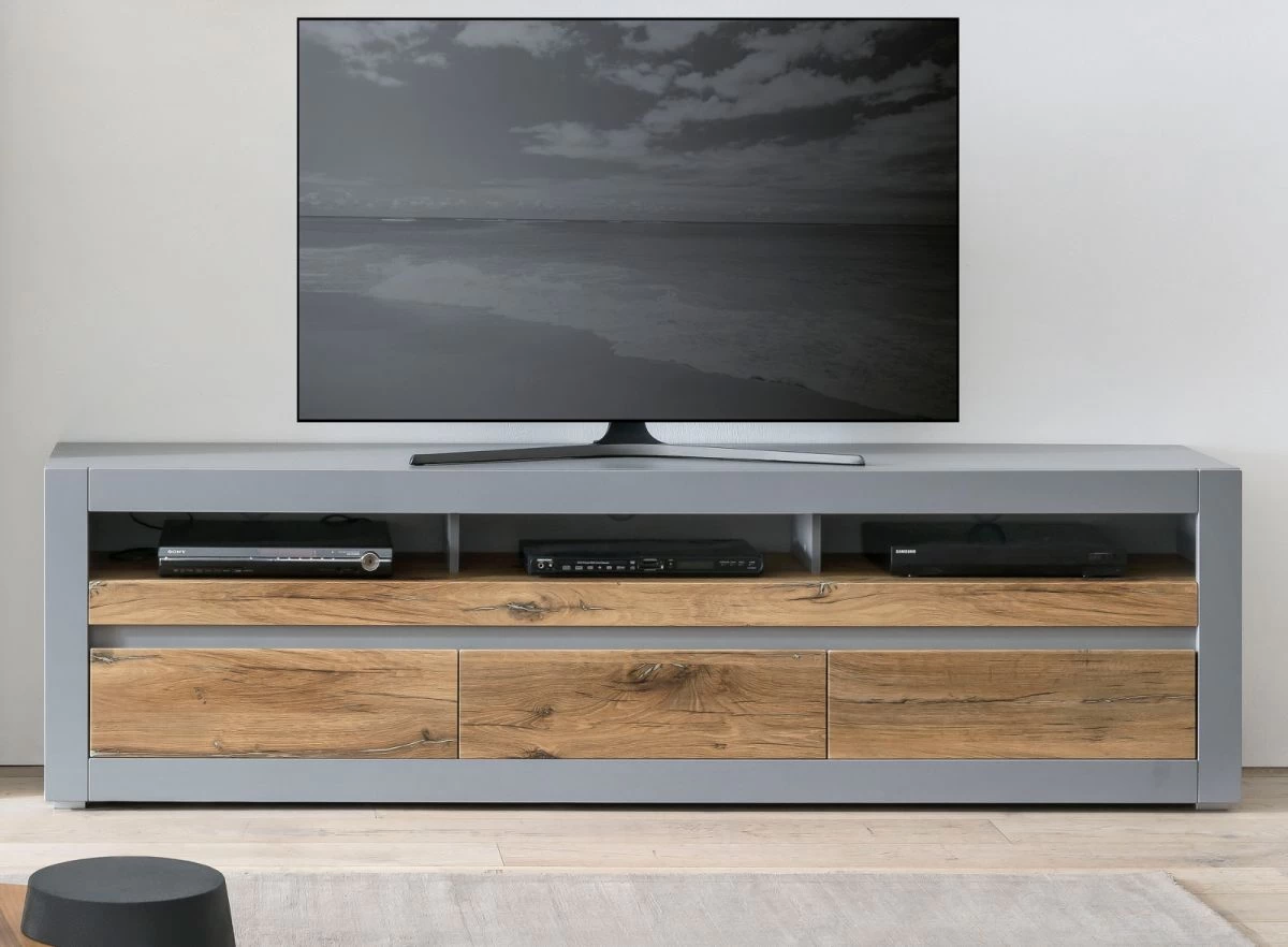 TV-Lowboard "Tamaris" In Platingrau Matt Und Zinneiche TV Unterteil Mit Komforthöhe 217 X 63 Cm 3 TV-Lowboard "Tamaris" In Platingrau Matt Und Zinneiche TV Unterteil Mit Komforthöhe 217 X 63 Cm