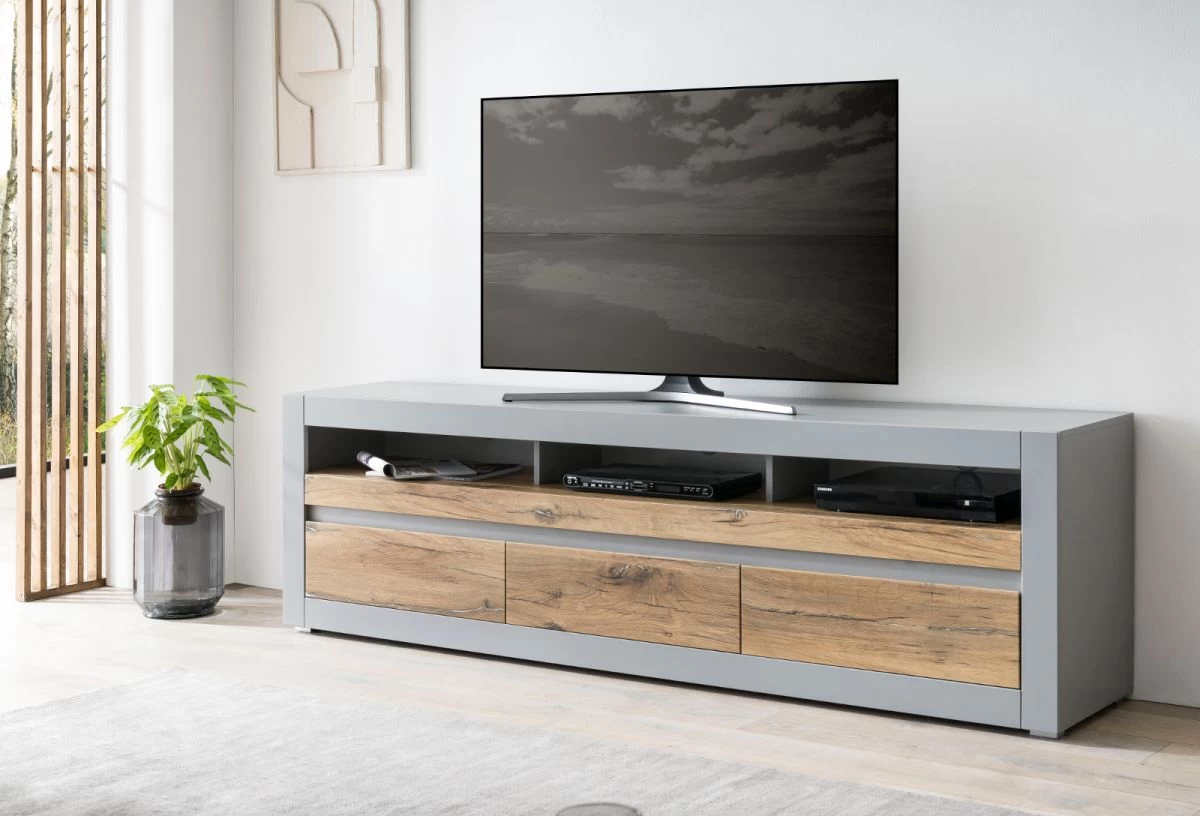 TV-Lowboard "Tamaris" In Platingrau Matt Und Zinneiche TV Unterteil Mit Komforthöhe 217 X 63 Cm 7 TV-Lowboard "Tamaris" In Platingrau Matt Und Zinneiche TV Unterteil Mit Komforthöhe 217 X 63 Cm – Bild 5