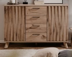 Kommode "Wellington" In Schweden Eiche Mit 3D-Reliefoptik Wohn- Und Esszimmer Sideboard 127 X 85 Cm