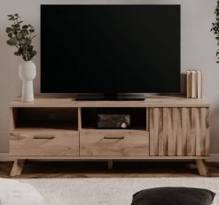 TV-Lowboard "Wellington" In Schweden Eiche Mit 3D-Reliefoptik TV Unterteil 140 X 50 Cm