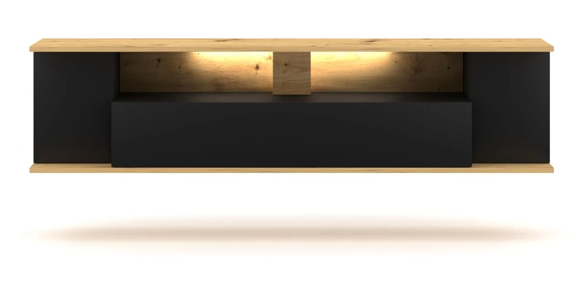 TV-Lowboard "Ronja" In Schwarz Und Artisan Eiche TV-Unterteil Hängend Mit LED Beleuchtung 160 X 39 Cm 4 TV-Lowboard "Ronja" In Schwarz Und Artisan Eiche TV-Unterteil Hängend Mit LED Beleuchtung 160 X 39 Cm – Bild 2