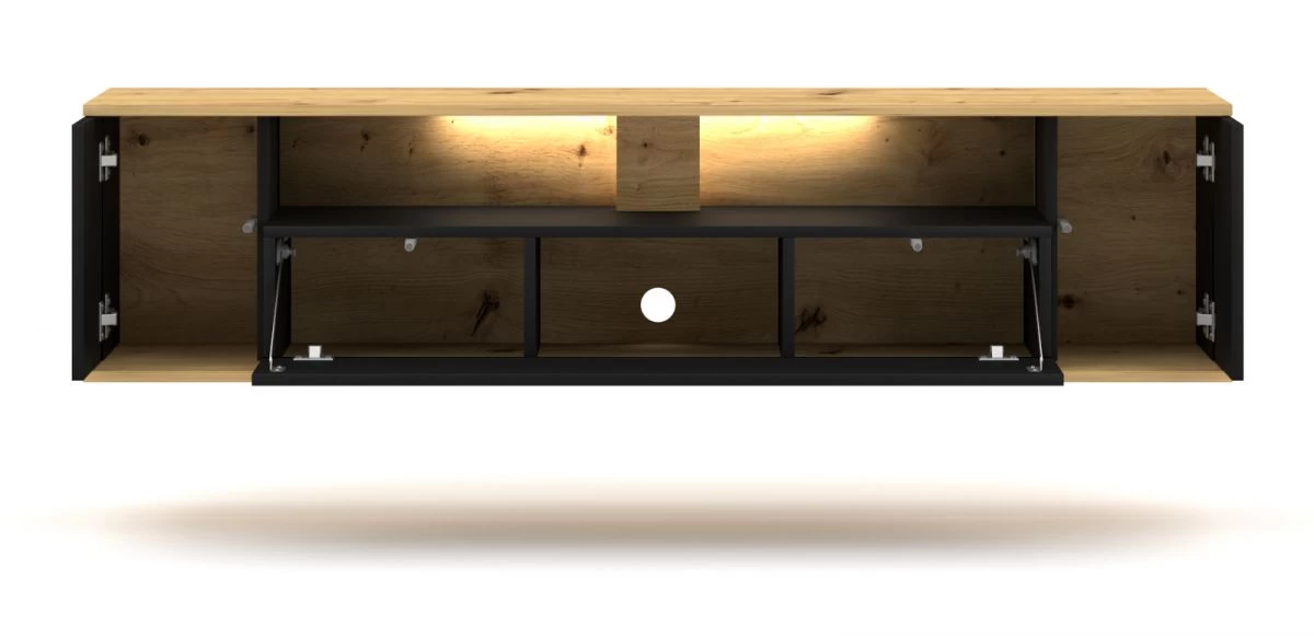 TV-Lowboard "Ronja" In Schwarz Und Artisan Eiche TV-Unterteil Hängend Mit LED Beleuchtung 160 X 39 Cm 7 TV-Lowboard "Ronja" In Schwarz Und Artisan Eiche TV-Unterteil Hängend Mit LED Beleuchtung 160 X 39 Cm – Bild 5