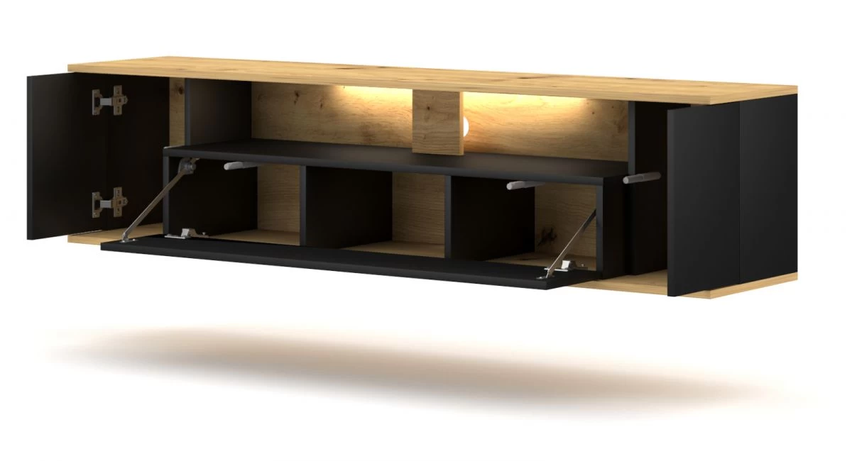 TV-Lowboard "Ronja" In Schwarz Und Artisan Eiche TV-Unterteil Hängend Mit LED Beleuchtung 160 X 39 Cm 8 TV-Lowboard "Ronja" In Schwarz Und Artisan Eiche TV-Unterteil Hängend Mit LED Beleuchtung 160 X 39 Cm – Bild 6