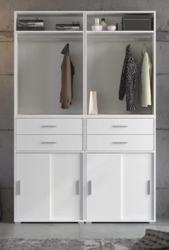 Garderobenschrank Set 4-teilig "Mover" In Weiß Systemmöbel Kombination 136 X 212 Cm