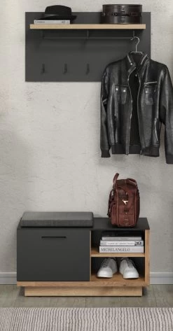 Garderobenpaneel "Synnax" In Grau Und Evoke Eiche Wandgarderobe 90 X 50 Cm -Wohnwelt Verkauf 9294 3