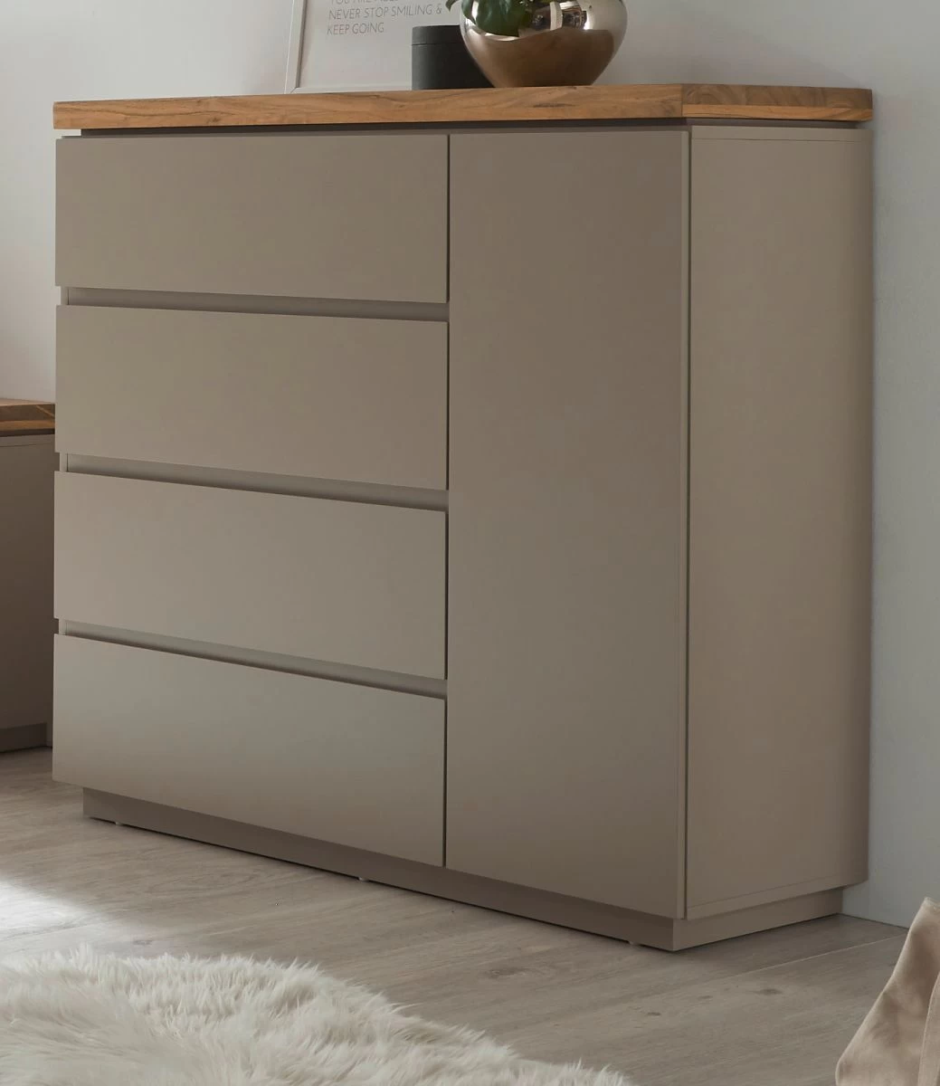 Kommode "Palamos" In Warmgrau Matt Lackiert Und Akazie Massiv Wohn- Und Esszimmer Sideboard 100 Cm 4 Kommode "Palamos" In Warmgrau Matt Lackiert Und Akazie Massiv Wohn- Und Esszimmer Sideboard 100 Cm – Bild 2