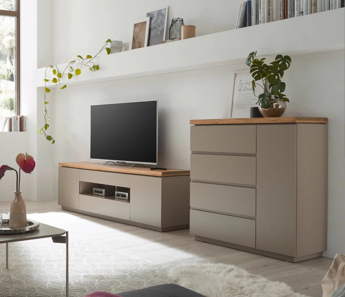 Kommode "Palamos" In Warmgrau Matt Lackiert Und Akazie Massiv Wohn- Und Esszimmer Sideboard 100 Cm 8 Kommode "Palamos" In Warmgrau Matt Lackiert Und Akazie Massiv Wohn- Und Esszimmer Sideboard 100 Cm – Bild 6