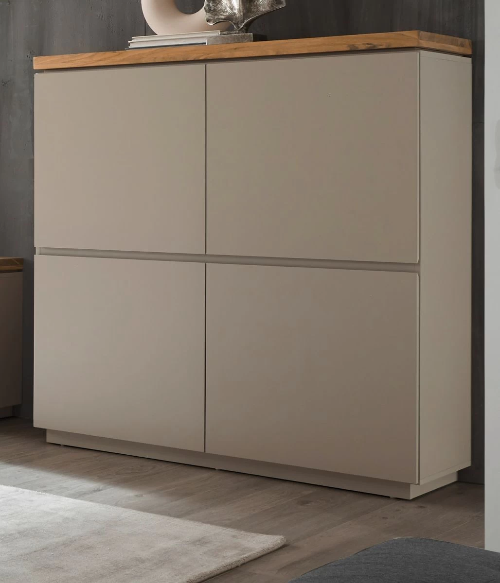 Kommode "Palamos" In Warmgrau Matt Lackiert Und Akazie Massiv Wohn- Und Esszimmer Highboard 113 X 123 Cm 4 Kommode "Palamos" In Warmgrau Matt Lackiert Und Akazie Massiv Wohn- Und Esszimmer Highboard 113 X 123 Cm – Bild 2