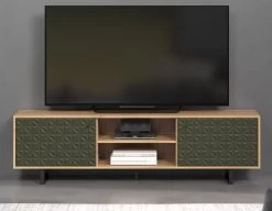 TV-Lowboard "Sentra" In Grün Matt Mit 3-D Struktur Und Eiche Artisan TV-Unterteil 184 Cm