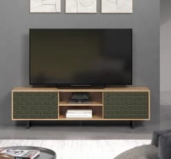 TV-Lowboard "Sentra" In Grün Matt Mit 3-D Struktur Und Eiche Artisan TV-Unterteil 184 Cm -Wohnwelt Verkauf 9457 4