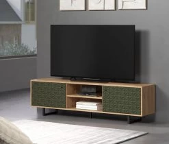 TV-Lowboard "Sentra" In Grün Matt Mit 3-D Struktur Und Eiche Artisan TV-Unterteil 184 Cm -Wohnwelt Verkauf 9457 5