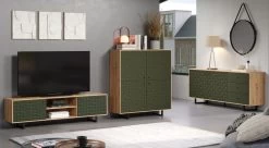 TV-Lowboard "Sentra" In Grün Matt Mit 3-D Struktur Und Eiche Artisan TV-Unterteil 184 Cm -Wohnwelt Verkauf 9457 6