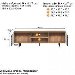 TV-Lowboard "Sentra" In Grün Matt Mit 3-D Struktur Und Eiche Artisan TV-Unterteil 184 Cm -Wohnwelt Verkauf 9457 9