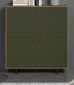 Highboard "Sentra" In Grün Matt Mit 3-D Struktur Und Eiche Artisan Wohn- Und Esszimmer Kommode 124 X 136 Cm