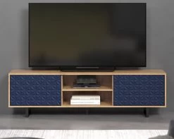 TV-Lowboard "Sentra" In Blau Matt Mit 3-D Struktur Und Eiche Artisan TV-Unterteil 184 Cm