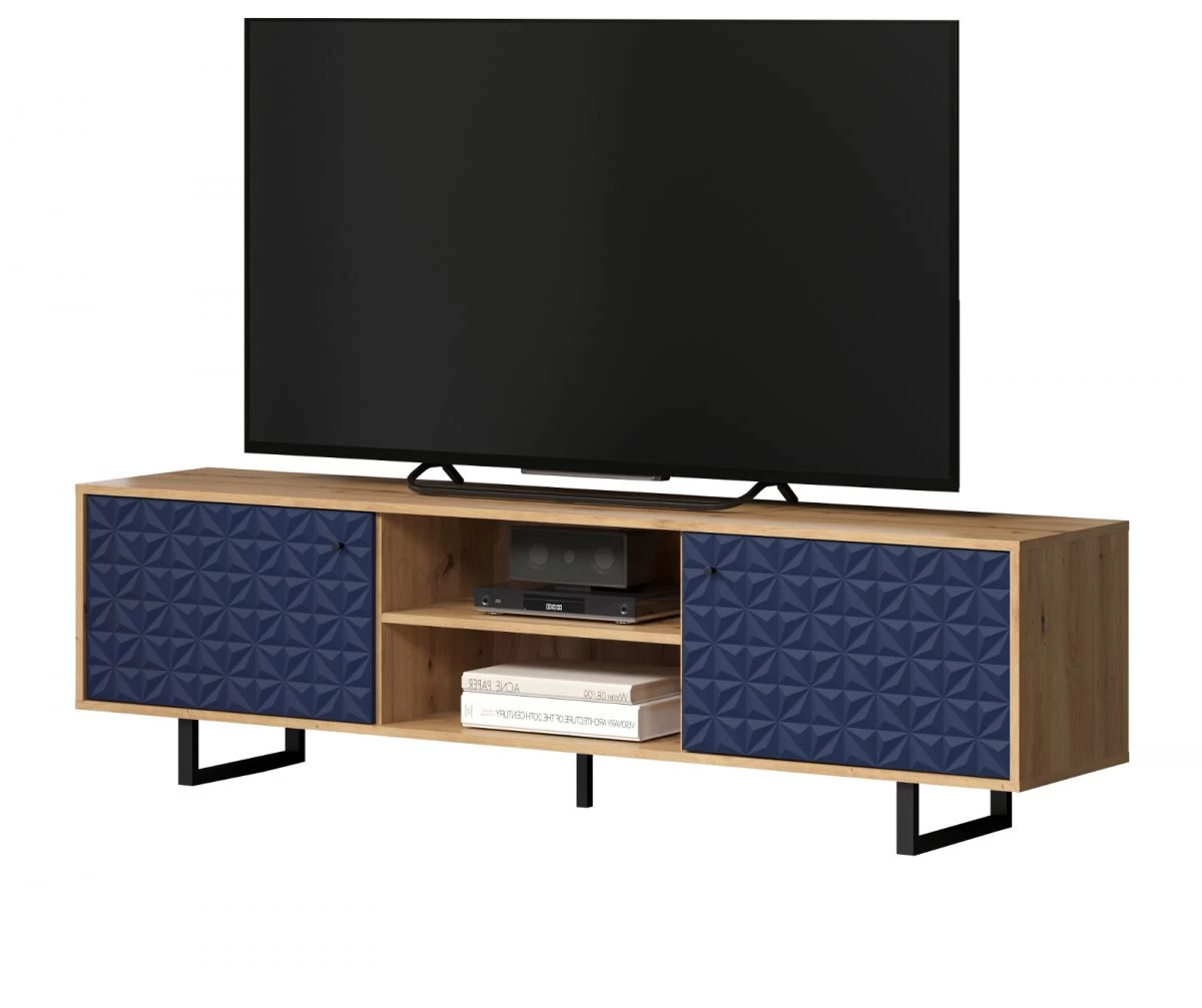 TV-Lowboard "Sentra" In Blau Matt Mit 3-D Struktur Und Eiche Artisan TV-Unterteil 184 Cm 9 TV-Lowboard "Sentra" In Blau Matt Mit 3-D Struktur Und Eiche Artisan TV-Unterteil 184 Cm – Bild 7