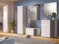 Garderobe Set 4-teilig "Kato" In Weiß Und Grau Garderobenkombination Inklusive Frontbeleuchtung 175 X 190 Cm -Wohnwelt Verkauf 9583 4