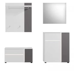 Garderobe Set 4-teilig "Kato" In Weiß Und Grau Garderobenkombination Inklusive Frontbeleuchtung 175 X 190 Cm -Wohnwelt Verkauf 9583 7