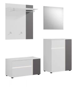 Garderobe Set 4-teilig "Kato" In Weiß Und Grau Garderobenkombination Inklusive Frontbeleuchtung 175 X 190 Cm -Wohnwelt Verkauf 9583 8