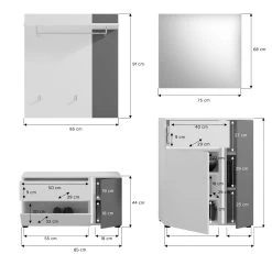 Garderobe Set 4-teilig "Kato" In Weiß Und Grau Garderobenkombination Inklusive Frontbeleuchtung 175 X 190 Cm -Wohnwelt Verkauf 9583 9