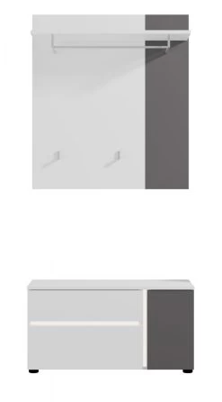 Garderobe Set 2-teilig "Kato" In Weiß Und Grau Garderobenkombination Inklusive Frontbeleuchtung 85 X 190 Cm -Wohnwelt Verkauf 9584 7