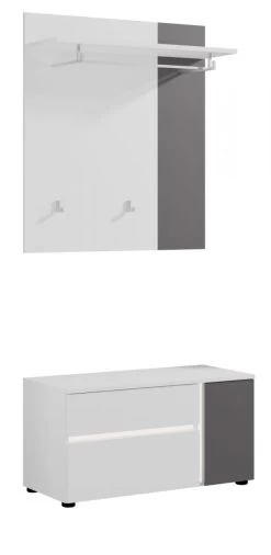 Garderobe Set 2-teilig "Kato" In Weiß Und Grau Garderobenkombination Inklusive Frontbeleuchtung 85 X 190 Cm -Wohnwelt Verkauf 9584 8