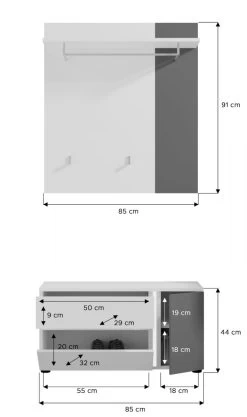 Garderobe Set 2-teilig "Kato" In Weiß Und Grau Garderobenkombination Inklusive Frontbeleuchtung 85 X 190 Cm -Wohnwelt Verkauf 9584 9