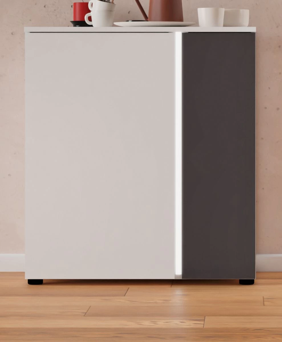 Kommode "Kato" In Weiß Und Grau Wohn- Und Esszimmer Sideboard Inklusive Frontbeleuchtung 75 X 84 Cm 5 Kommode "Kato" In Weiß Und Grau Wohn- Und Esszimmer Sideboard Inklusive Frontbeleuchtung 75 X 84 Cm – Bild 3