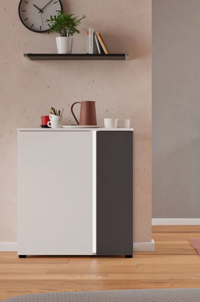 Kommode "Kato" In Weiß Und Grau Wohn- Und Esszimmer Sideboard Inklusive Frontbeleuchtung 75 X 84 Cm 8 Kommode "Kato" In Weiß Und Grau Wohn- Und Esszimmer Sideboard Inklusive Frontbeleuchtung 75 X 84 Cm – Bild 6