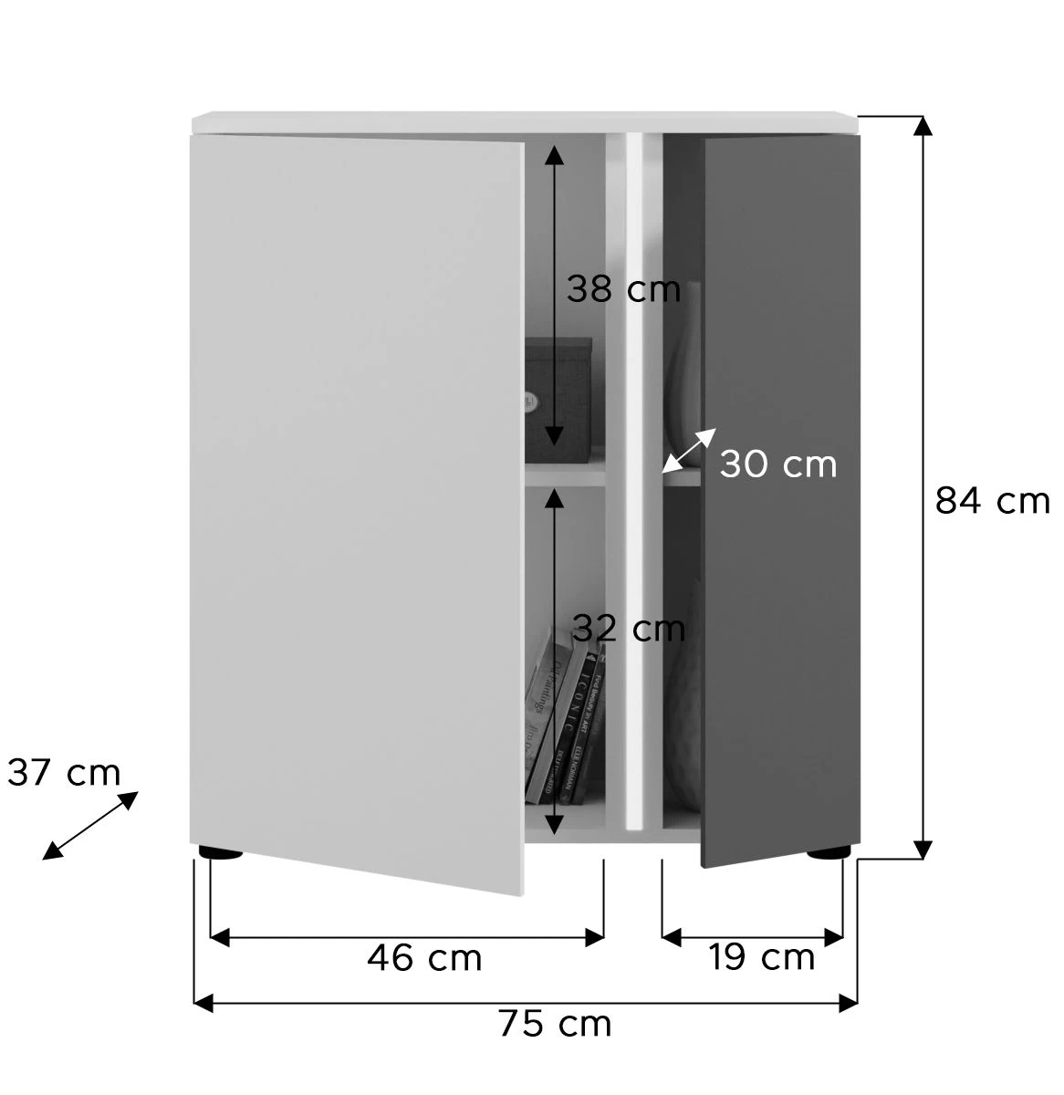 Kommode "Kato" In Weiß Und Grau Wohn- Und Esszimmer Sideboard Inklusive Frontbeleuchtung 75 X 84 Cm 11 Kommode "Kato" In Weiß Und Grau Wohn- Und Esszimmer Sideboard Inklusive Frontbeleuchtung 75 X 84 Cm – Bild 9