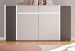 Sideboard "Kato" In Weiß Und Grau Wohn- Und Esszimmer Kommode Inklusive Frontbeleuchtung 150 X 84 Cm -Wohnwelt Verkauf 9597 4