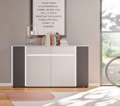 Sideboard "Kato" In Weiß Und Grau Wohn- Und Esszimmer Kommode Inklusive Frontbeleuchtung 150 X 84 Cm -Wohnwelt Verkauf 9597 7