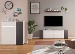 TV-Lowboard "Kato" In Weiß Und Grau TV Unterteil Inklusive Frontbeleuchtung 170 X 51 Cm -Wohnwelt Verkauf 9598 5