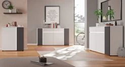 TV-Lowboard "Kato" In Weiß Und Grau TV Unterteil Inklusive Frontbeleuchtung 170 X 51 Cm -Wohnwelt Verkauf 9598 6