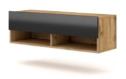 TV-Lowboard "Epsom" In Schwarz Hochglanz Und Wotan Eiche TV Unterteil Hängend 100 X 30 Cm -Wohnwelt Verkauf 9739 5