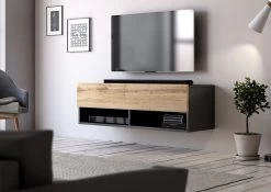 TV-Lowboard "Epsom" In Wotan Eiche Und Schwarz TV Unterteil Hängend 100 X 30 Cm -Wohnwelt Verkauf 9740 4